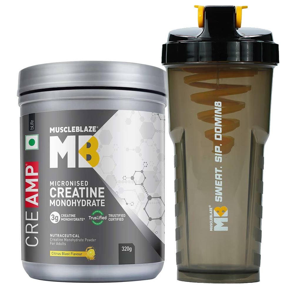 MuscleBlaze Creatine Monohydrate CreAMP 0.55 lb Citrus Blast & Shaker Combo