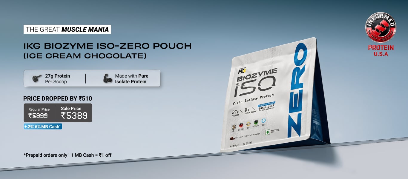 1kg Biozyme Iso Zero @ Rs. 5389 + 6% MB Cash | Price Dropped By Rs. 510