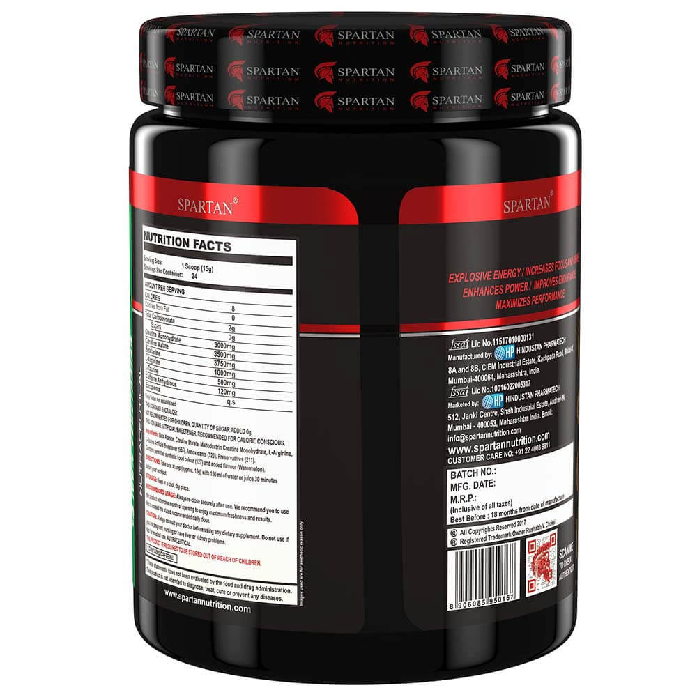 back - Spartan Nutrition PUMP Pre Workout,  0.79 lb  Watermelon 