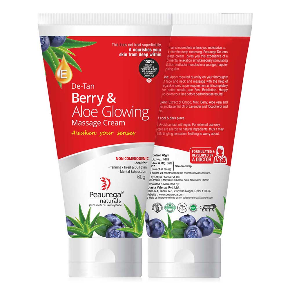 Peaurega Natural De Tan Berry and Aloe Vera Glowing Massage Cream, 60 g for All Skin Types at