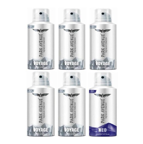 Park Avenue 5 Voyage and Neo Deodorant Spray Combo of 6,  130 ml  for Women & Men 