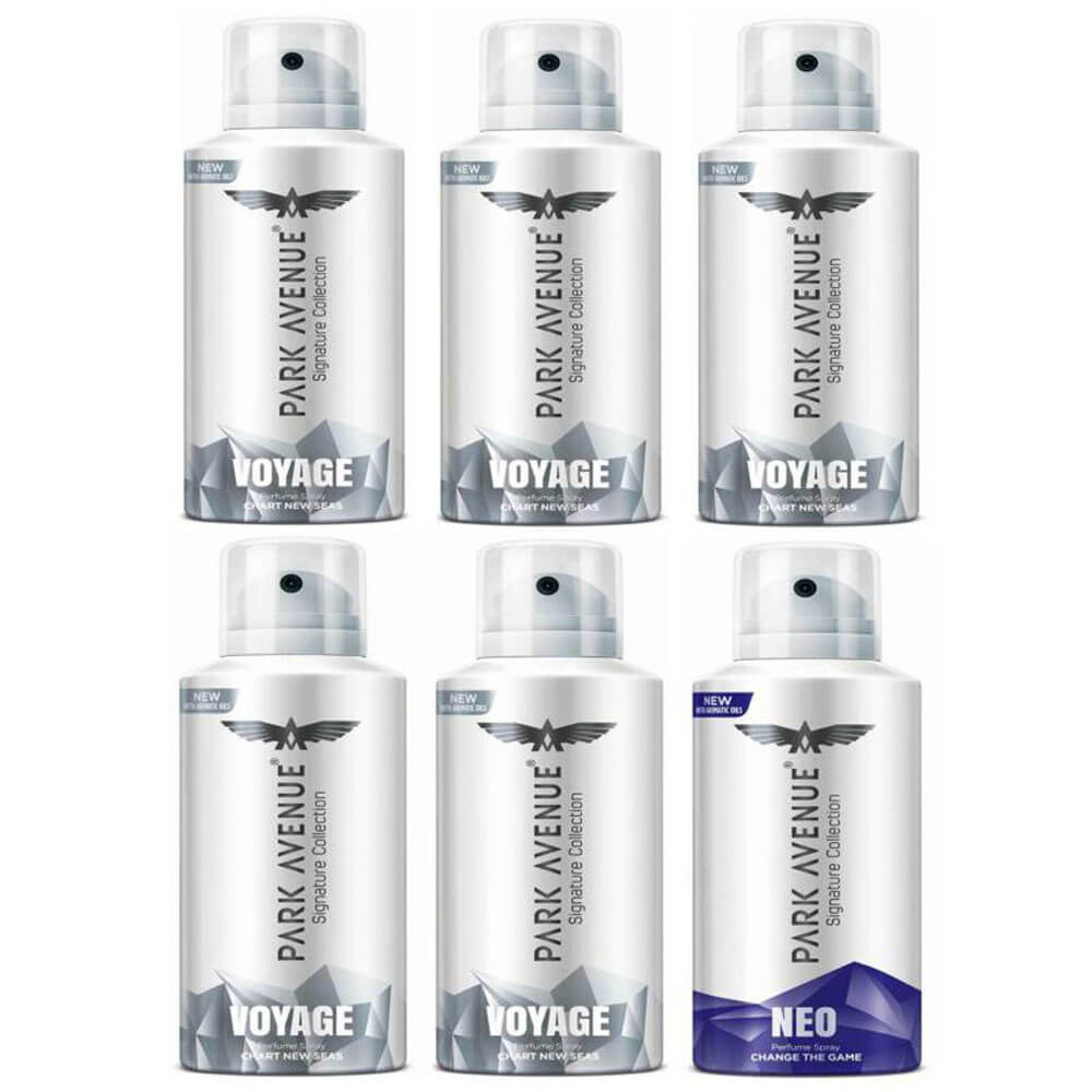 Park Avenue 5 Voyage and Neo Deodorant Spray Combo of 6,  130 ml  for Women & Men 