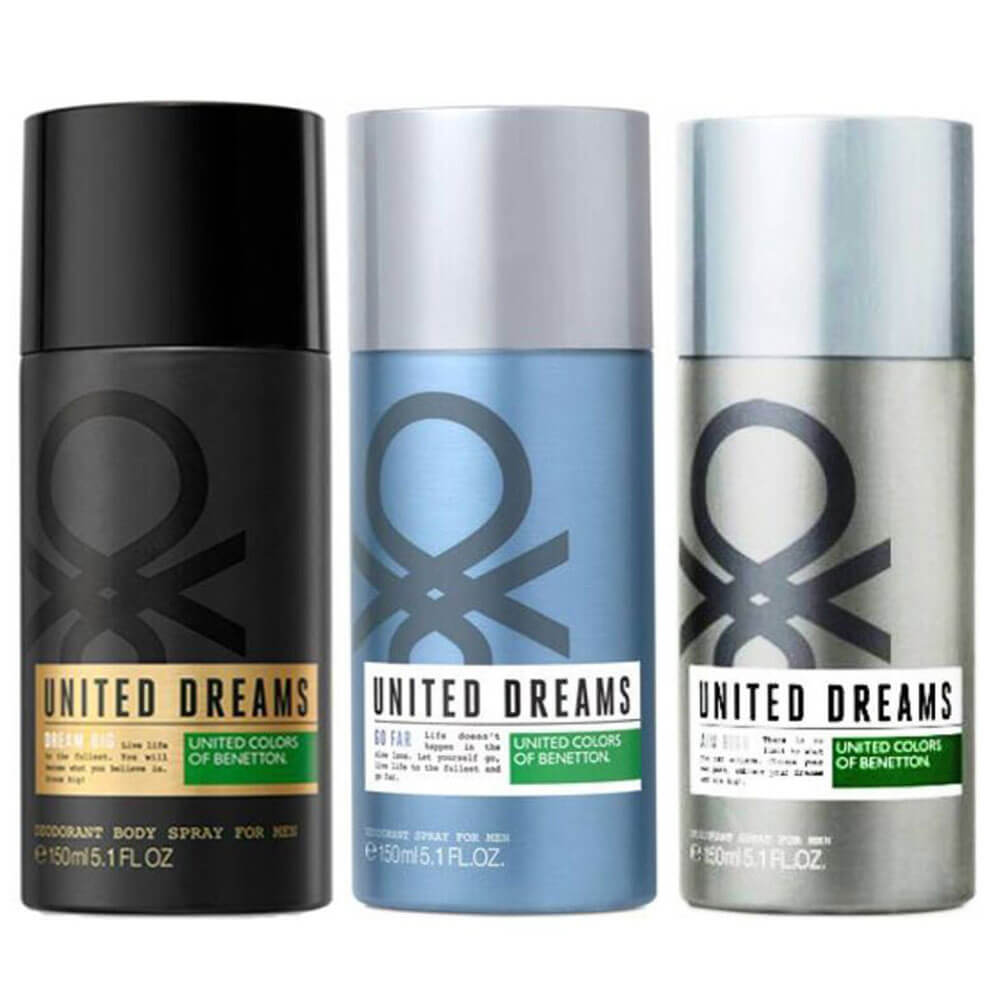 United Colors of Benetton Dream Big AIM High and Go Far Deodorant Spray Combo of 3,  150 ml  for Men 