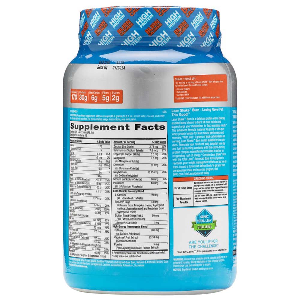 1 - GNC Lean Shake Burn,  1.63 lb  Vanilla Creme 
