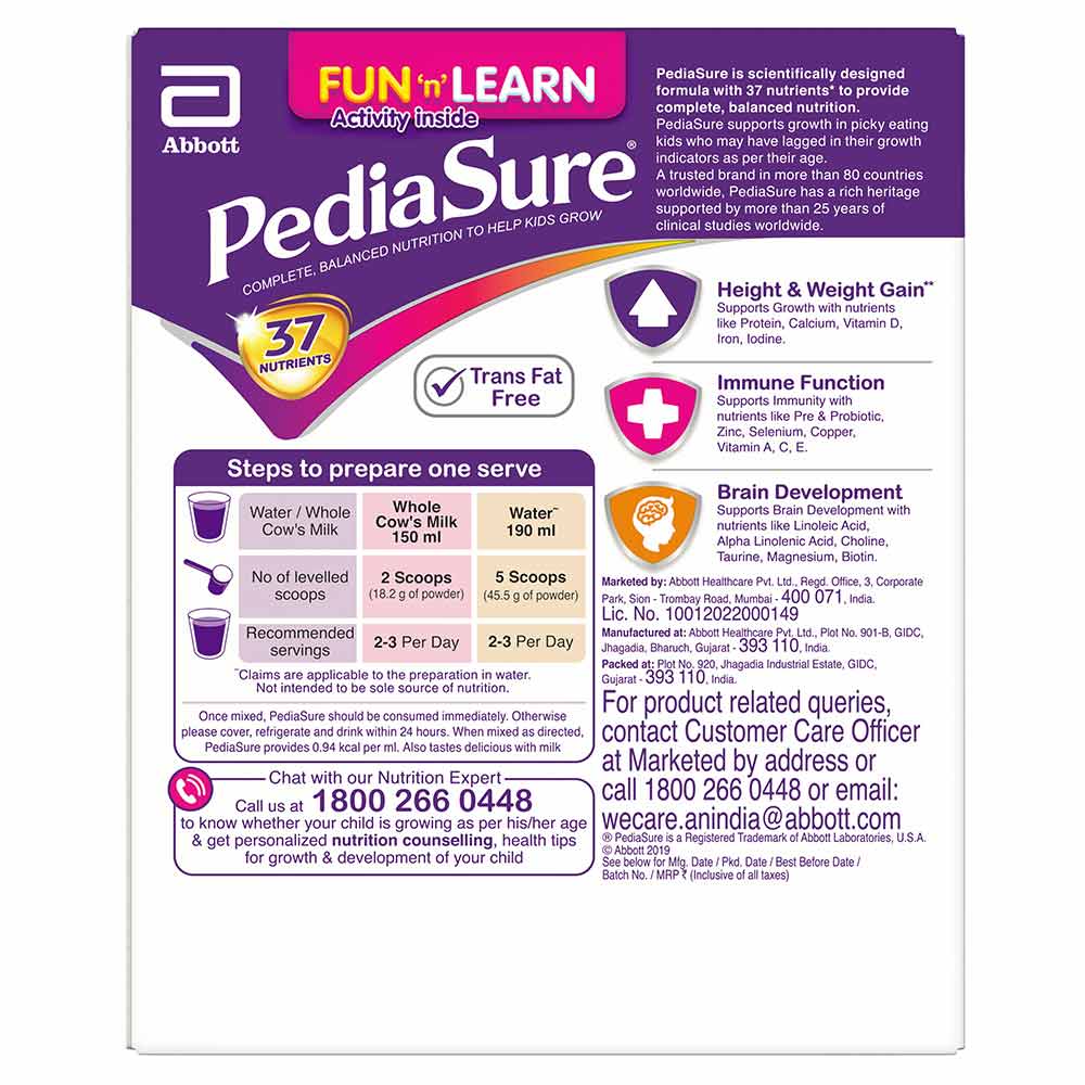 steps - PediaSure Sure Growth Kids Nutrition,  0.2 kg  Premium Chocolate 