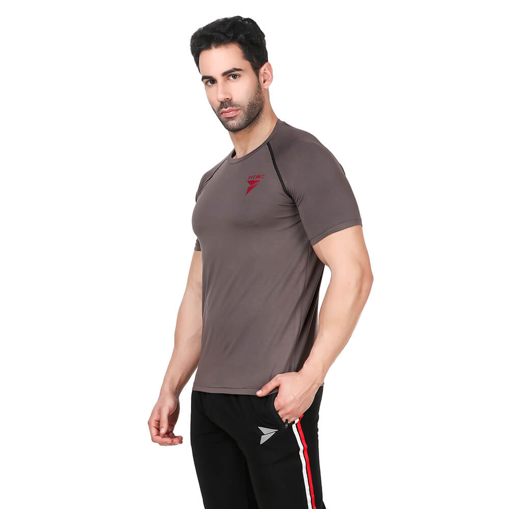 2 - Fitinc Round Neck Gym T Shirt,  Grey  Small 