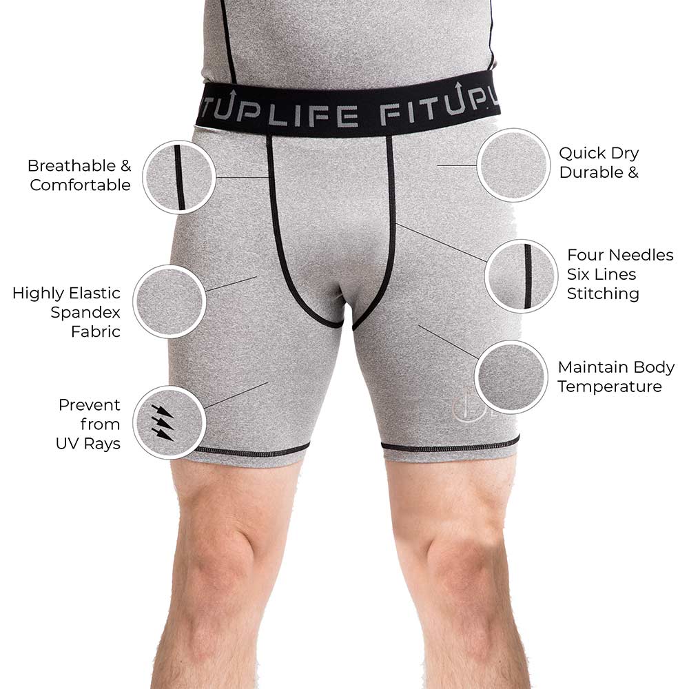 1 - Fitup Life Solid Men Compression Gym Shorts,  Medium  Grey 