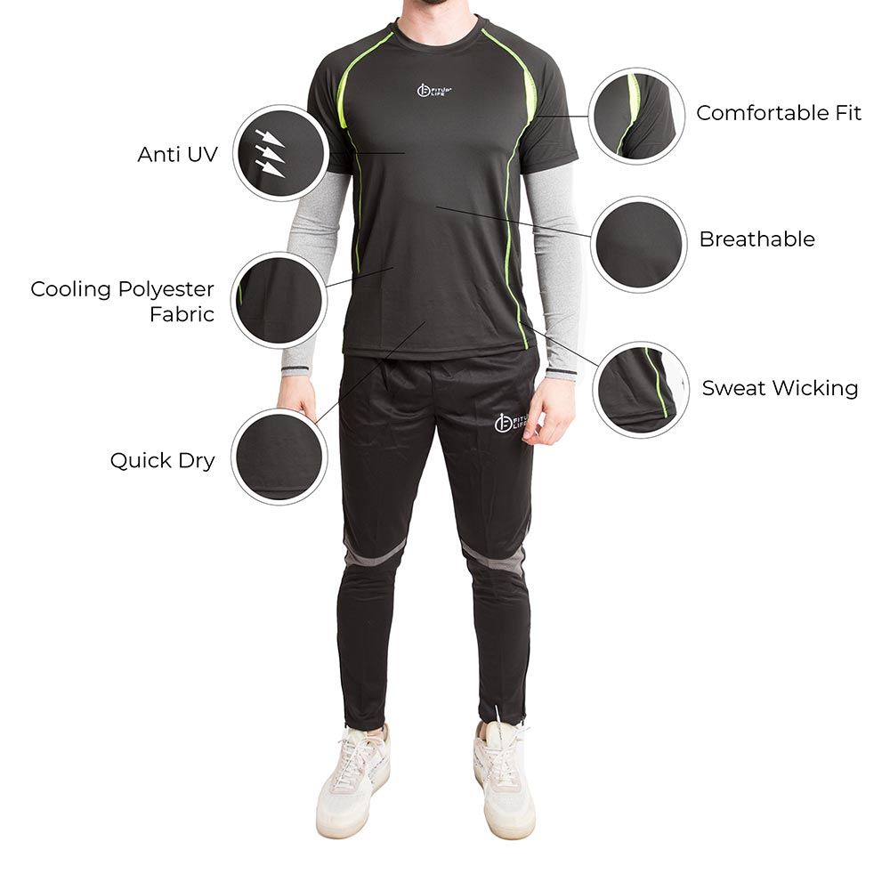 2 - Fitup Life Solid Men Round Neck Reversible T Shirt,  Black  Small 