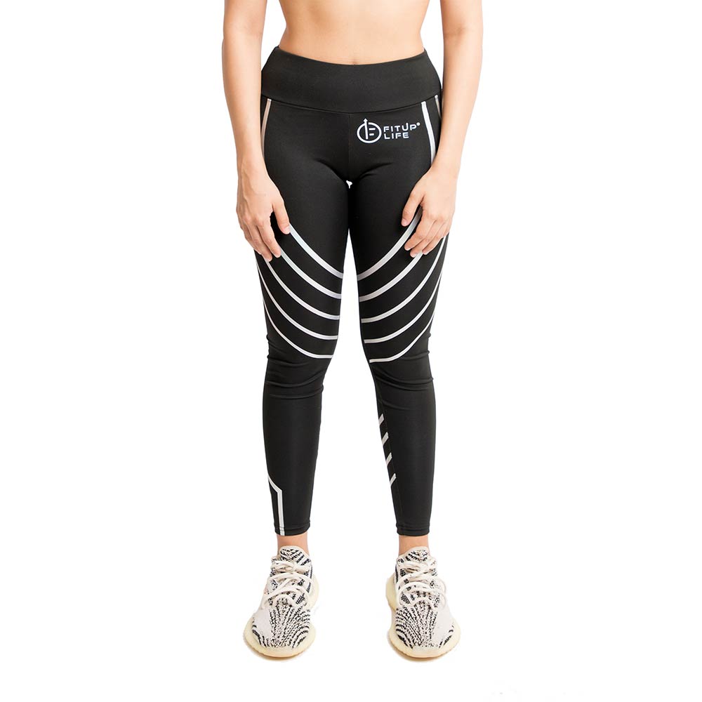 3 - Fitup Life Women Grey Striped Tights,  Black  Medium 