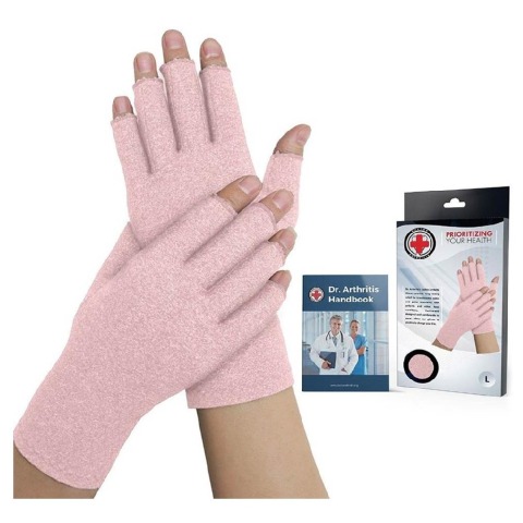 1 - Dr. Arthritis Women Arthritis Gloves with Soft Compression,  Black with Hand Book (Pair)  Medium 
