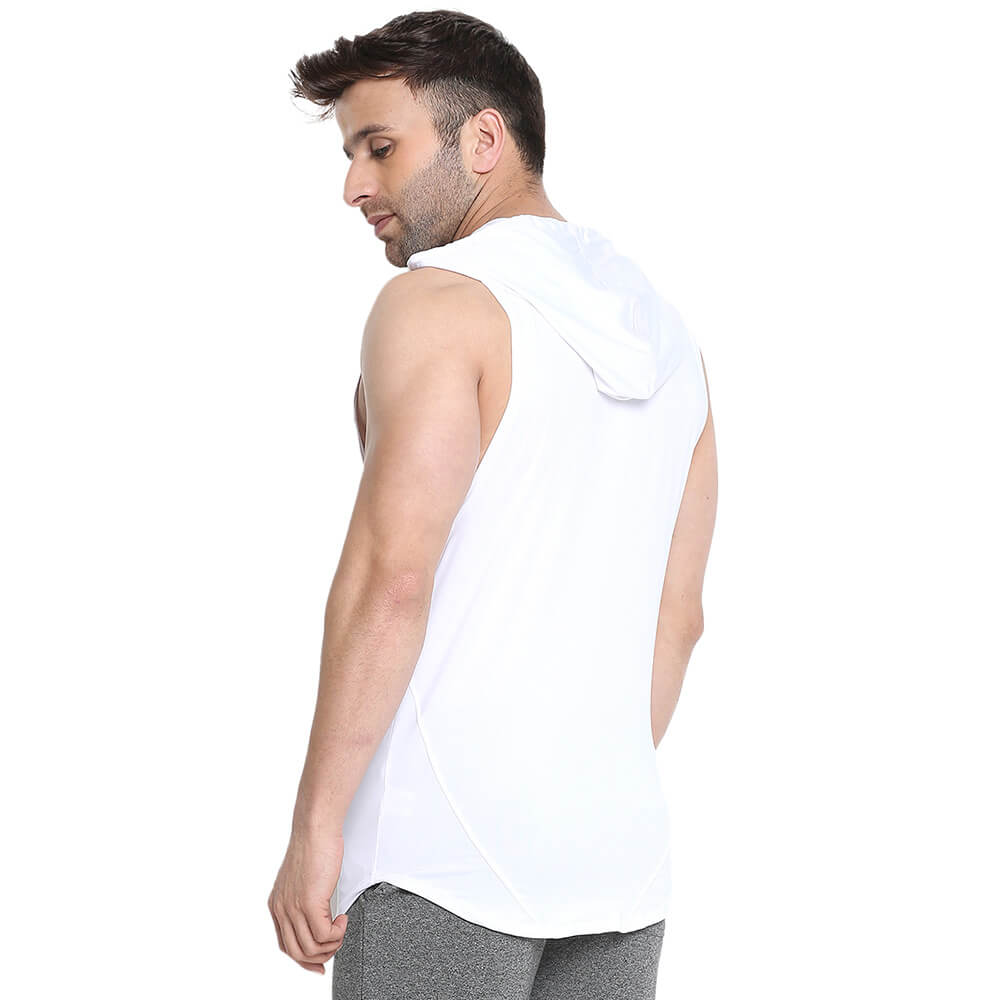 4 - Aesthetic Bodies Men's Drop Arm Sleeveless Hoodie,  White  XS 