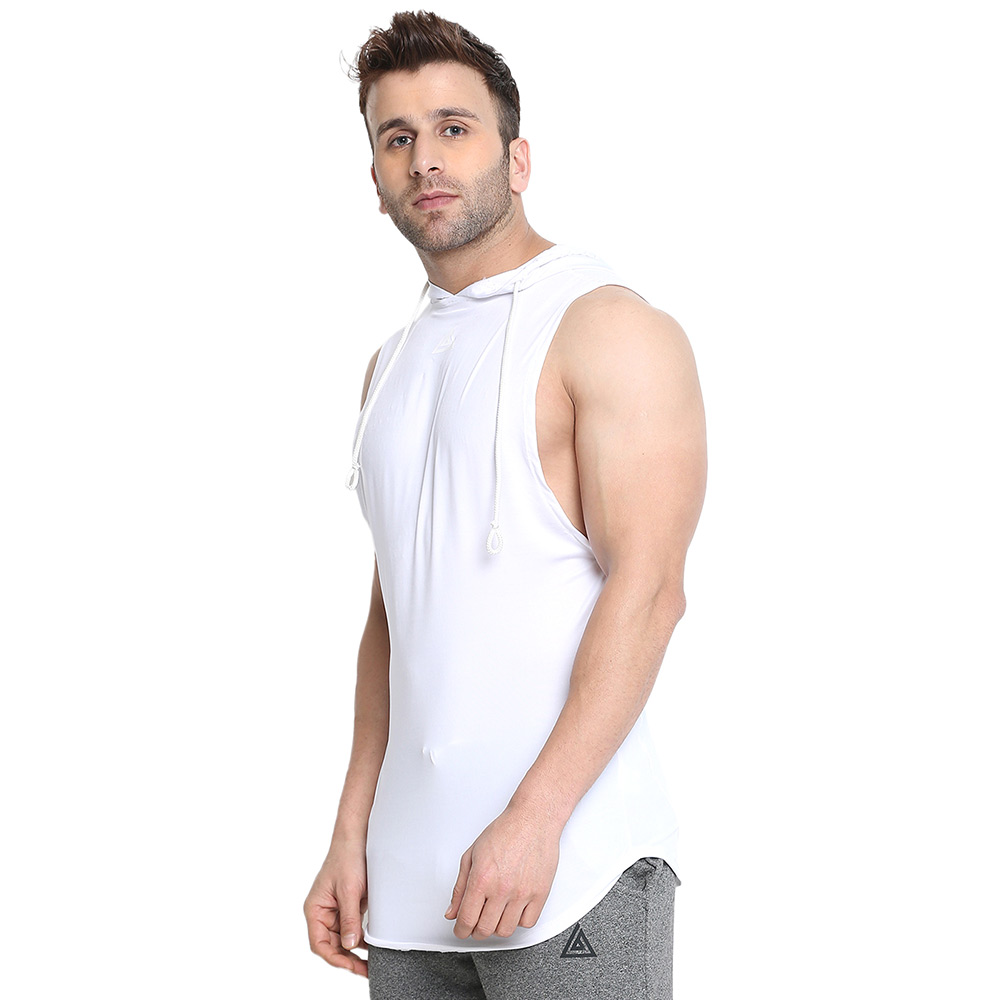 3 - Aesthetic Bodies Men's Drop Arm Sleeveless Hoodie,  White  XS 