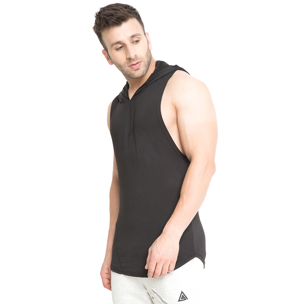 3 - Aesthetic Bodies Men's Drop Arm Sleeveless Hoodie,  Black  XS 