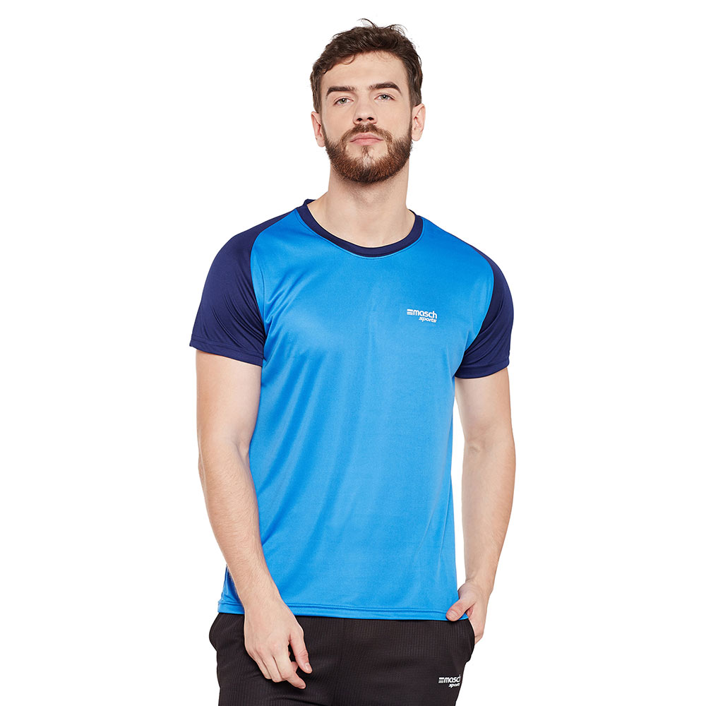 2 - Masch Mens Regular Fit Polyester Active T Shirt (MSTS1017 RHSCS IB),  India Blue and Navy Blue  Large 