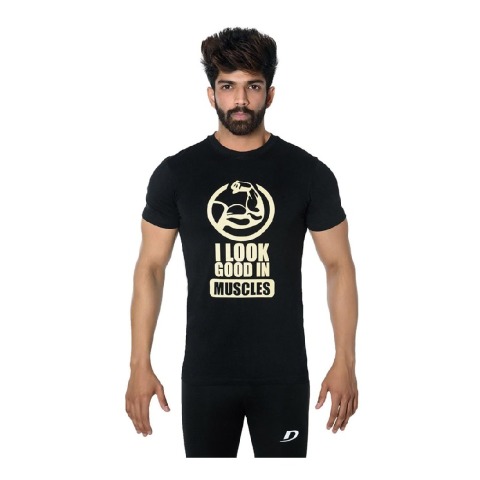 1 - DK Active Wear Half Sleeve Gym T Shirt (Look Good),  Black  Medium 