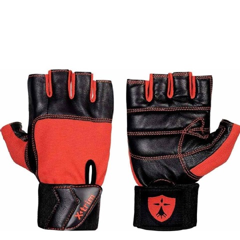 2 - Xtrim Unisex Macho Leather Gym Workout Wrist Wrap Gloves,  Red  XXL 