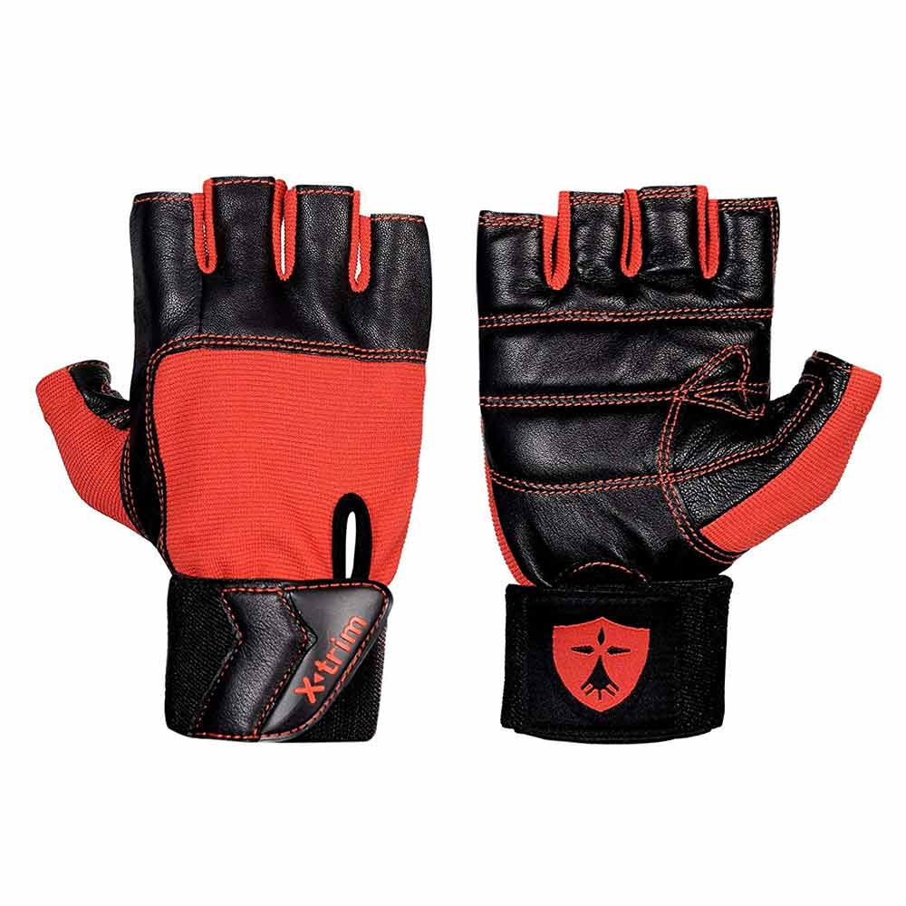 2 - Xtrim Unisex Macho Leather Gym Workout Wrist Wrap Gloves,  Red  XXL 