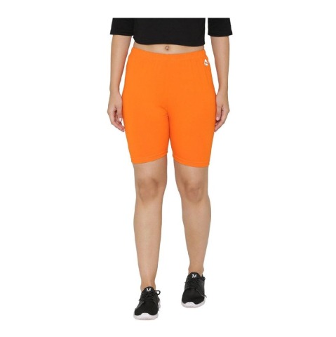 2 - N Gal Cotton Lycra Women's Thigh Length Cycling Yoga Workout Casual Shorts,  Orange  Large 