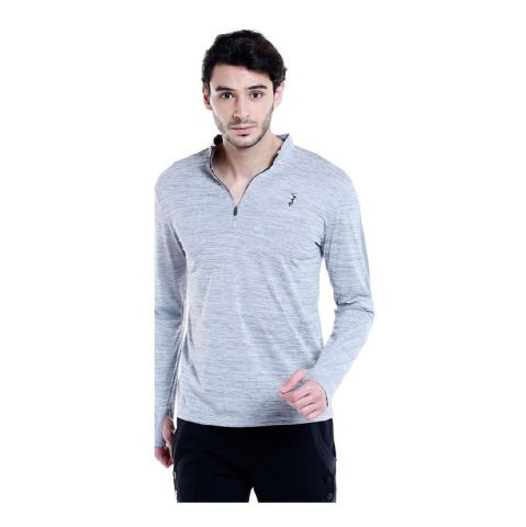 1 - Campus Sutra Solid Men Mandarin Collar T Shirt,  Grey  Large 