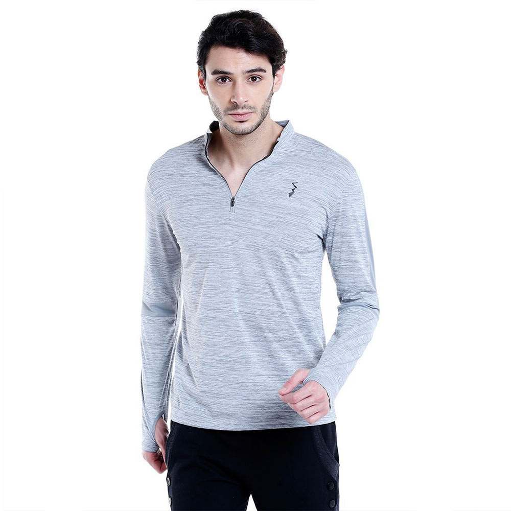 1 - Campus Sutra Solid Men Mandarin Collar T Shirt,  Grey  Large 