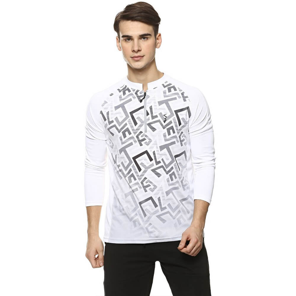 1 - Campus Sutra Graphic Print Men Mandarin Collar T Shirt,  White  Large 