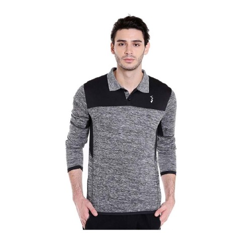 1 - Campus Sutra Solid Men Polo Neck T Shirt,  Grey & Black  Large 