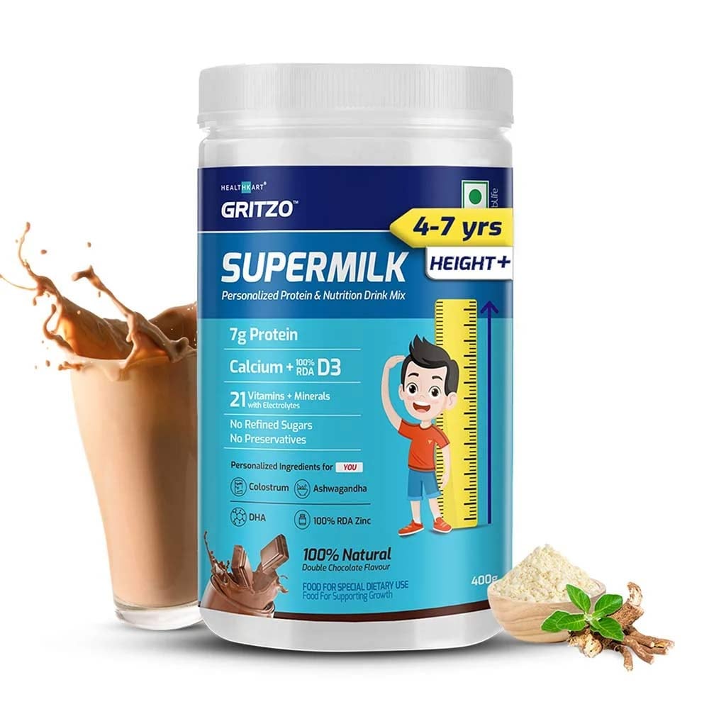 8 - Supermilk Height+ for 4-7 Yrs Personalized Protein & Nutrition Drink Mix Powder, 400 g Double Chocolate