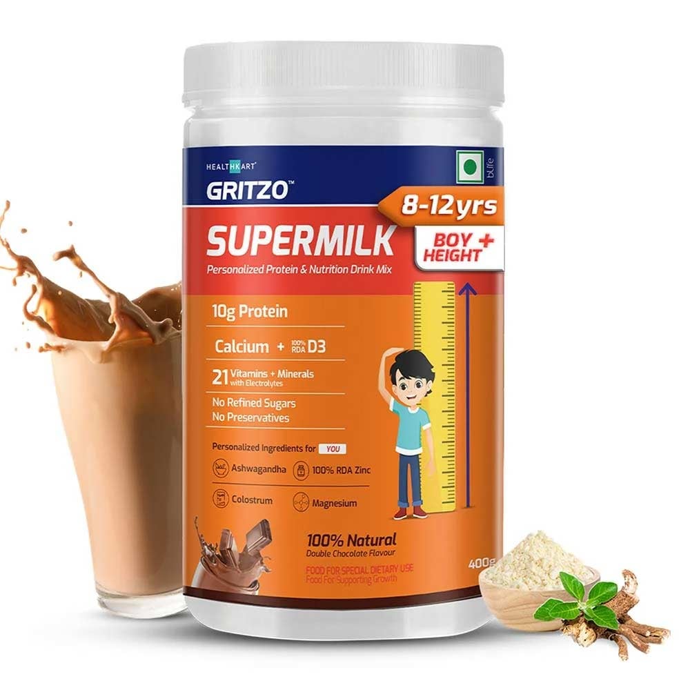 6 - Supermilk Height+ for 8-12 Yrs Personalized Protein & Nutrition Drink Mix Powder,  400 g  Double Chocolate 