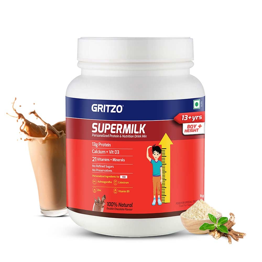 1 - Supermilk Gritzo Height+ for 13+ Yrs Boys, 1 kg Double Chocolate