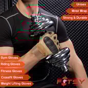 2 - Fitsy Gym Gloves with Wrist Wrap for Workouts,  Brown  Medium 