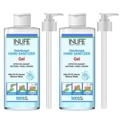 INLIFE Disinfectant Hand Sanitizer Gel, Fragrance Free 500 ml Kills 99.9% of Germs without Water with Pump + Refill (Pack of 2)