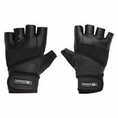 Strauss Leather Gym Gloves with Wrist Wrap, Black Medium