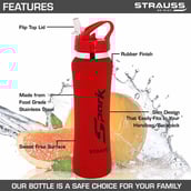 Strauss Spark Stainless Steel Bottle,  Rubber Finish Red  750 ml 