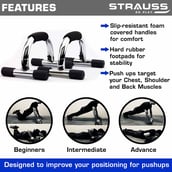 1 - Strauss Push Up Bar,  Black and Silver  Free Size 