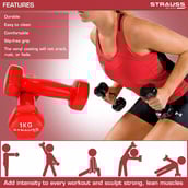 3 - Strauss Vinyl Dumbbell,  Red (Pair)  1 kg 