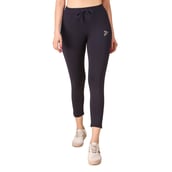 3 - Fitinc Premium Stretchable Trackpant with Zippers Pockets for Women,  Navy Blue  Small 