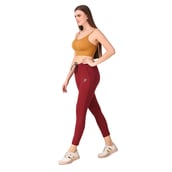 6 - Fitinc Premium Stretchable Trackpant with Zippers Pockets for Women,  Maroon  Small 