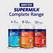 6 - Gritzo Supermilk Young Athletes (8-12 yrs) with Shaker Combo,  400 g  Natural Double Chocolate 