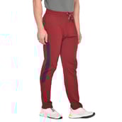 2 - Fitinc Side Striped Cotton Trackpant with Both Side Zipper Pockets,  Wine  XXL 