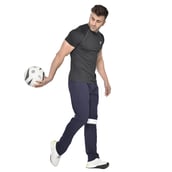 5 - Fitinc White Striped Cotton Trackpant with Both Side Zipper,  Navy Blue  Small 