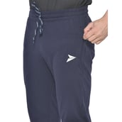 4 - Fitinc White Striped Cotton Trackpant with Both Side Zipper,  Navy Blue  XL 