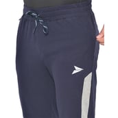 3 - Fitinc Side Striped Cotton Trackpant with Both Side Zipper Pockets,  Navy Blue  Large 