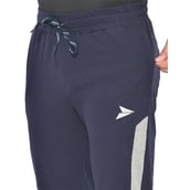 3 - Fitinc Side Striped Cotton Trackpant with Both Side Zipper Pockets,  Navy Blue  Small 