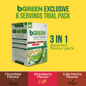bGREEN Plant Protein by MuscleBlaze, (Trial Pack)Chocolate,Strawberry,Cafe Mocha 2 serving each 0.46 lb