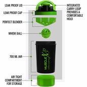 2 - MuscleXP Power XP Blender Shaker with Compartment,  Black & Green  700 ml 