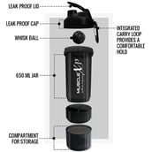 2 - MuscleXP Ultra XP Blender Gym Shaker with 2 Compartments, Black 650 ml