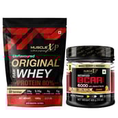 1 - MuscleXP Original Raw Whey Protein with Digestive Enzymes,  2 Piece(s)/Pack  Unflavoured + BCAA 6000 Orange Combo 