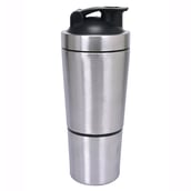 1 - GHC Stainless Steel Shaker Bottle,  Grey (with Extra Compartment)  590 ml 