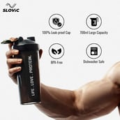 6 - SLOVIC Leakproof Gym Shaker Bottle,  Black  700 ml 