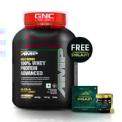 1 - GNC Amp Gold Series 100% Whey Protein Advanced,  4 lb  Double Rich Chocolate + Free Shilajit 10g 